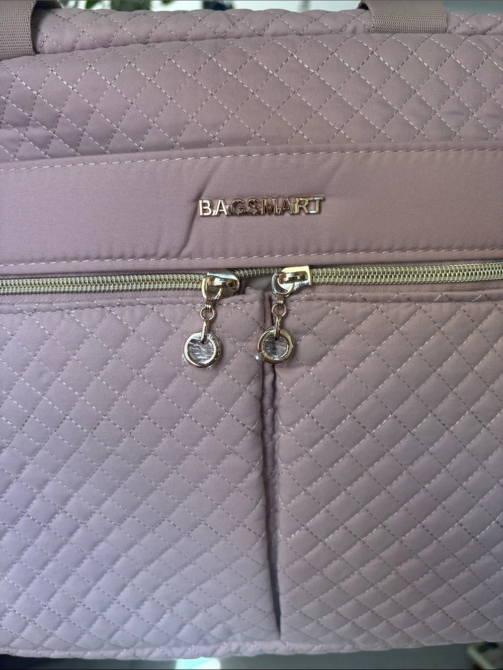 Bagsmart Quilted Light Pink Laptop Bag with Detachable Strap